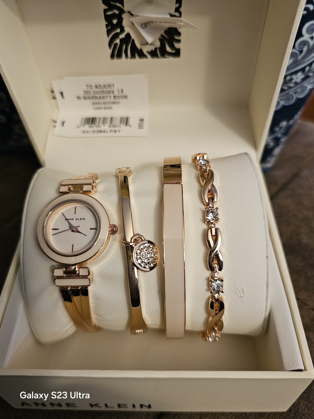 Anne Klein Rose Gold Tone Watch and Bracelet Set with Pale Pink Accents